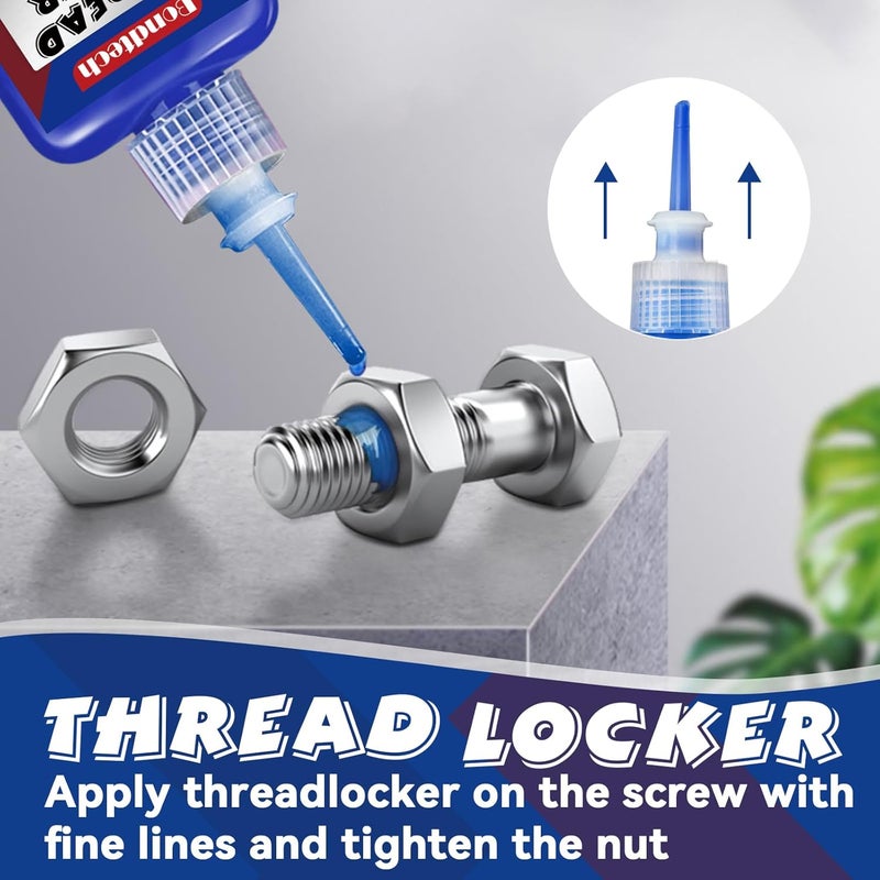 Bondtech Thread Lock Blue and Red, Threadlocker Medium and High Strength, Thread Locker for Nuts, Bolts, Fasteners and Metals, Against Losening and Leakage (Medium-50ml2pack) - Image 2